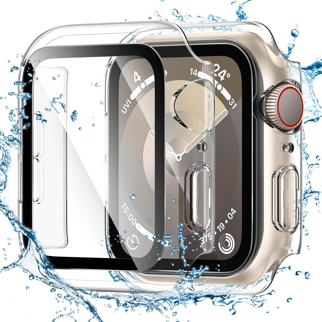 Tensea for Waterproof Apple Watch Screen Protector Case Series 9 8 7 41mm Accessories, iWatch Protective PC Face Cover Built-in Tempered Glass Film, Sweatproof Bumper for Women Men, 41 mm (Clear)