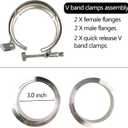 2 X 3 inch Quick Release V Band Clamp with Male Female Flanges 304 Stainless Steel for Turbo Downpipes, 2 Pack