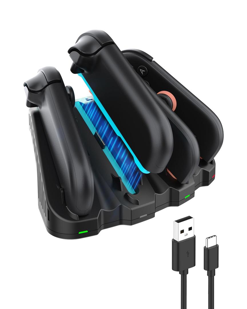 Charging Dock for Switch 2 JoyCon, Magnetic Fast Charger Station for 4 JoyCons with LED Indicators & Charging Cable, Overcharge Protection, Switch Joy Con 2 Accessories, Black