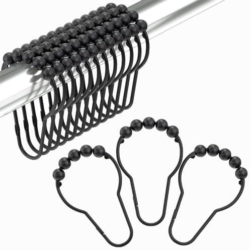 Black Shower Curtain Hooks, Amazer Shower Curtain Hooks, Shower Hooks for Shower Curtain, Decorative Shower Curtain Hooks Rust Proof Stainless Steel Shower Curtain Hooks Set of 12