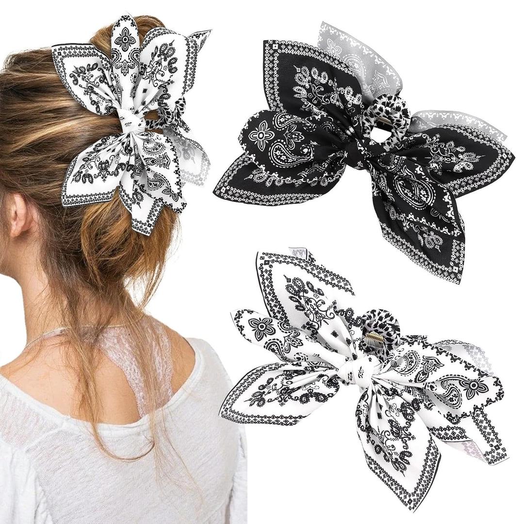 WHAVEL Hair Bows for Women 2PCS Bandana Bow Hair Clips Claw Cute Paisley Boho Accessories
