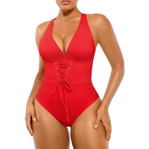 SHAPELLX Women One Piece Swimsuits Tummy Control Bathing Suits Push Up Slimming Swimwear with Built-in Bra V Neck (XX-Large, Red) SHAPELLX Women One Piece Swimsuits Tummy Control Bathing Suits Push Up Slimming Swimwear with Built-in Bra V Neck (XX-Large, Red)