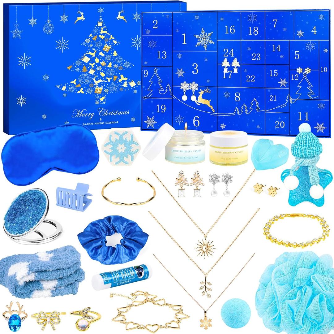 Advent Calendar 2025, 24 Days Spa Jewelry Countdown Calendar for Adult Women, Teen Girls Christmas Advent Calendar with Self Care Kit & Charms Bracelet, Christmas Gift for Mom Wife Girlfriend