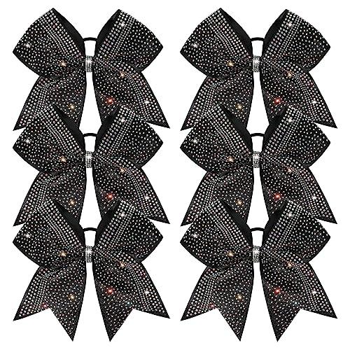 DEEKA 5PCS " Large Glitter Black Cheer Bows with Full Shiny Rhinestones Multicolored Shimmer Cheer Hair Bows Elastic Band Ponytail Holder for Cheerleader Girls Sports-Black DEEKA 5PCS " Large Glitter Black Cheer Bows with Full Shiny Rhinestones Multicolored Shimmer Cheer Hair Bows Elastic Band Ponytail Holder for Cheerleader Girls Sports-Black