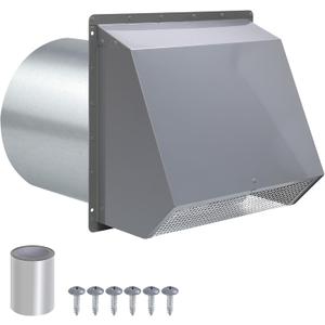 6 Inch Hooded Wall Vent with Screen and Damper,6 Inch Exhaust Vent Cover Cap for Outdoor Kitchen Range Hood Dryer Ventilation,Outside Wall Mount Extractor for House Air Exhaust,Galvanized Steel,Gray