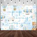7x5ft Up Up and Away Baby Shower Backdrop A Baby is On The Way Photography Background Blue Hot Air Balloon Travel Begins Adventure Awaits Baby Shower Party Banner Photo Supplies Studio Props
