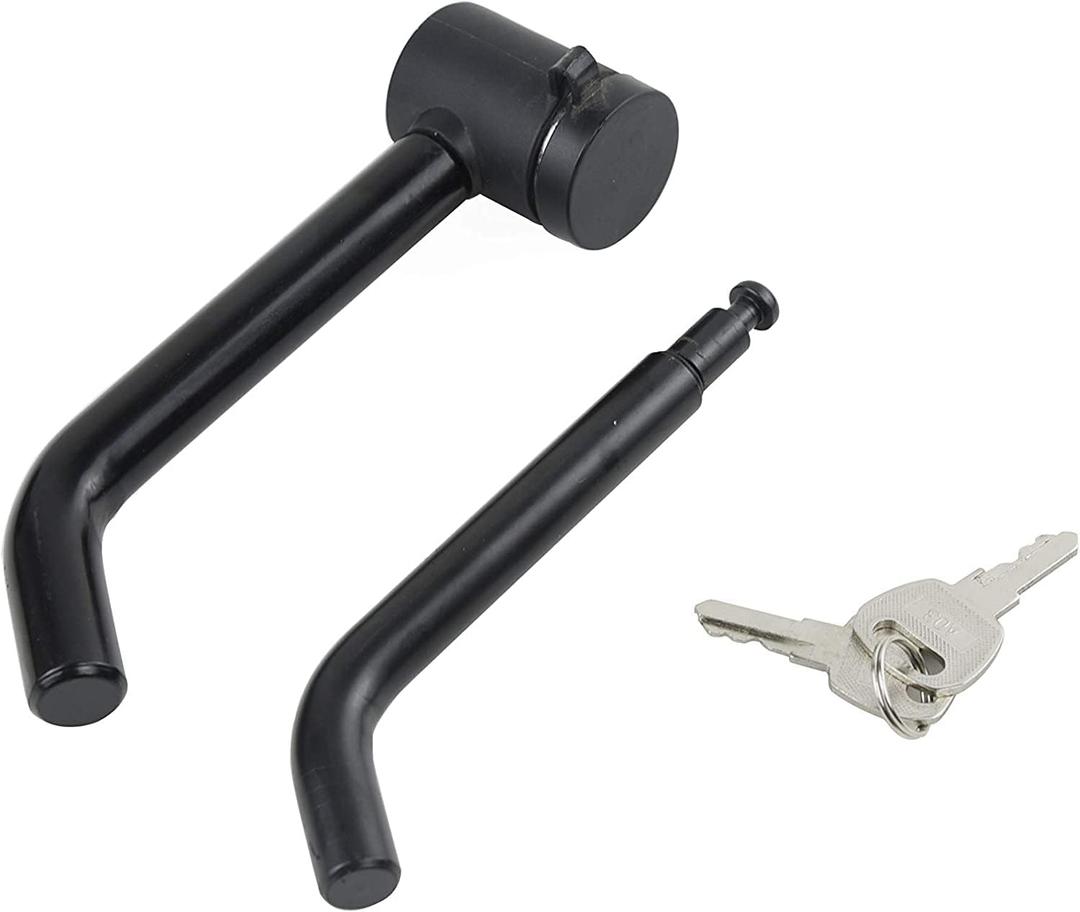 TOPTOW 63530 Trailer Hitch Receiver Lock, Right Angle Dual Pins 1/2" & 5/8" Diameter, Heavy Duty Bent Locking Pin, Black