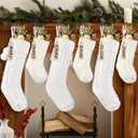 6pcs Knitted Christmas Hanging Stockings Decoration, 18Inches 15inch Cream White Ivory Large Cable Xmas Personalized Knit Stocking with Name Tags for Home Farmhouse Holiday Party Decor