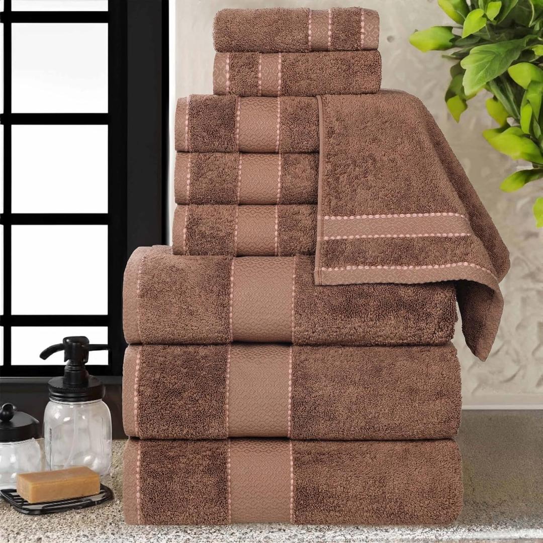 Superior Egypt Produced Giza Cotton 9 Piece Towel Set, Luxury Plush Bathroom Essentials, Quick Dry, Shower, Spa, Soft, Includes 3 Bath, 3 Hand, 3 Washcloth/Face Towels, Niles Collection, Chocolate