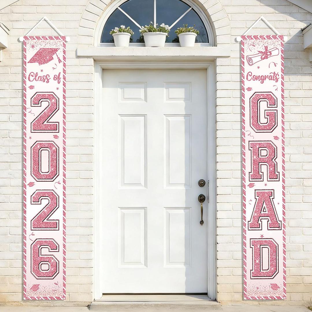 3 x Graduation Decorations 2026 - Pink Graduation Door Banner Congrats Grad Class of 2026 graduation Banner for 2026 Graduation Party Decorations