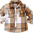 Kids Little Boys Girls Baby Long Sleeve Button Down Red Plaid Flannel Shirt Plaid Girl Boy NB-6T, Brown White