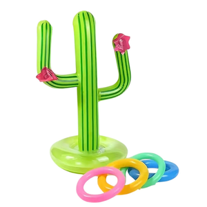 Inflatable Cactus Ring Toss Game Set, Summer Pool Party Decoration with 4 Toss Rings for Backyard, Patio, Beach, Multicolor
