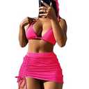 OZYEASE Women's 4 Piece Swimsuits Sexy Bikini Sets Triangle Bathing Suit with Mesh Cover Up Beach Skirt & Bandana (Multicolor, XL)