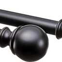 Amazon Basics Adjustable Curtain Rods for Windows, Round Finials, 1-Inch Rod, 36" to 72", Black, Pack of 1