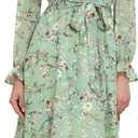 Allegra K Fall Casual Floral Dress for Women 2025 Long Sleeve Crew Neck Chiffon Midi Tea Party Ruffle Dresses, Large