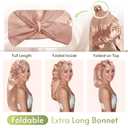 2 x BONNET QUEEN Braid Bonnet Silk Bonnet Foldable Extra Long Wrap for Braids Satin Bonnets with Tie Band Long Sleep Cap, Champagne (One Size)
