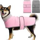 Dog Coat 2 Pack, Turtleneck Fleece Pet Winter Jacket for Cold Weather, Warm Dog Clothes Sweater Outdoor Indoor for Small, Medium, Large & XL Dogs (M-XXL) (Pink and Grey)