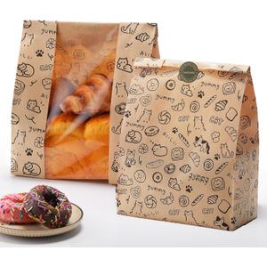 24PCS Paper Bread Bags for Homemade Bread and Sourdough, Clear Window Bakery Bags for Storage and Gifting, 50% Thicker Kraft Material, Includes Sealing Stickers