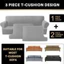 PrinceDeco T Cushion Sofa Slipcover 3 Pieces Sofa Covers for T Cushion Couch Soft Couch Covers Sofa Slip Cover Furniture Covers with 2 Individual T Shape Seat Covers Width Up to 88", Dove