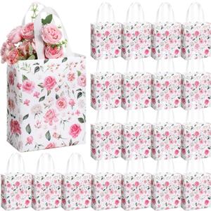 Supervitae 24 Pack Pink Floral Theme Gift Bags Medium Floral Party Favor Bags Flower Reusable Totes Non Woven Goodie Totes for Wedding Birthday Baby Shower Family Holiday Travel(9.8" x 7.9" x 3.9")