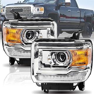 Headlights Assembly W/O LED DRL Compatible with 2014 2015 GMC Sierra 1500 for 2015-2019 Sierra 2500HD 3500HD Base Denali SLE SLT Halogen Head Lamps with Bulbs Chrome Housing Clear Reflector