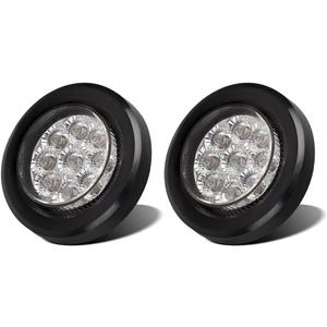 Partsam Pair 2" Clear/Red Flush Mount Mini-Reflex Side Marker LED Light Truck RV Trailer 9LED w Grommet, Faceted Round Trailer Clearance Lights w Reflectors