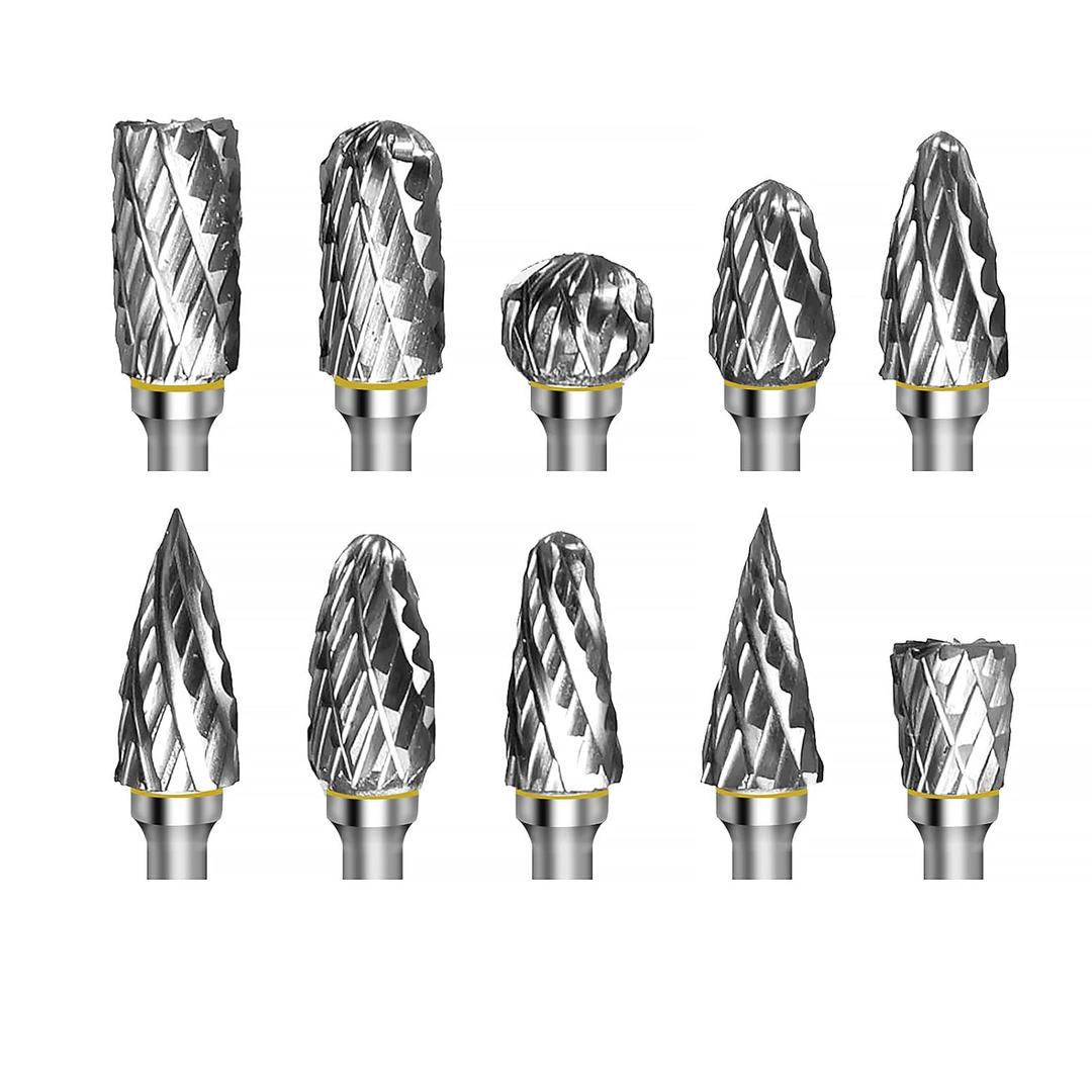 10 Pcs Carbide Burr Bits 1/8" Shank Compatible with Dremel Milwaukee Metal Grinding Wood Stone Steel Carving Cutting Engraving Grinder Kit Attachment Rotary Tool Accessories Set Harder Than Diamond