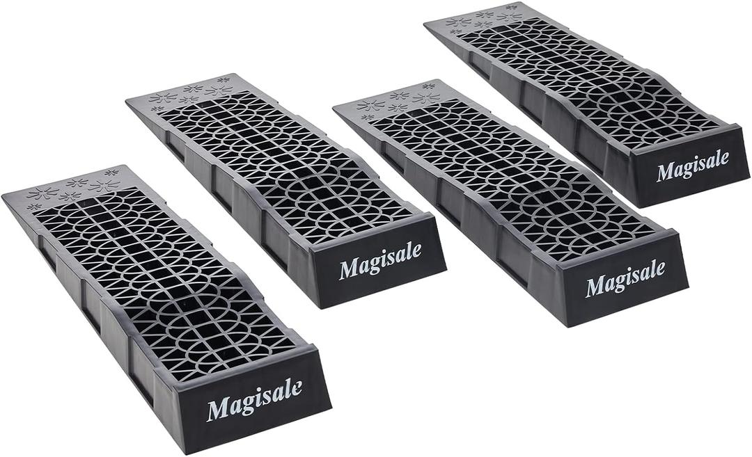 Magisale Low Profile Plastic Car Service Ramps 6 Ton Heavy Duty Truck Vehicle Ramps for Oil Changes& Maintenance- 4 Pack (4pc)