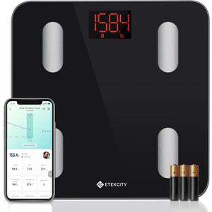 Etekcity Scales for Body Weight, Bathroom Digital Weight Scale Fat, Smart Bluetooth BMI, and Loss, Sync 13 Data with Other Fitness Apps, Black, 11x11 Inch