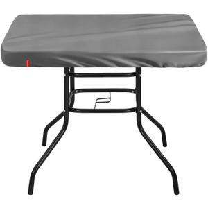 Outdoor Square Table Cover Waterproof UV-Resistant for 28 x 28 Inch Patio Tables - Heavy Duty Weatherproof Table Top Protector with Elastic Hem (Grey)