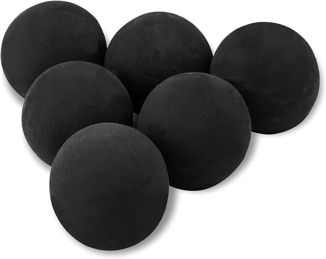 Skyflame 5 Inch Ceramic Fire Balls, Set of 6 Round Fire Stones Set for Indoor and Outdoor Fire Pits or Fireplaces Accessory, Black