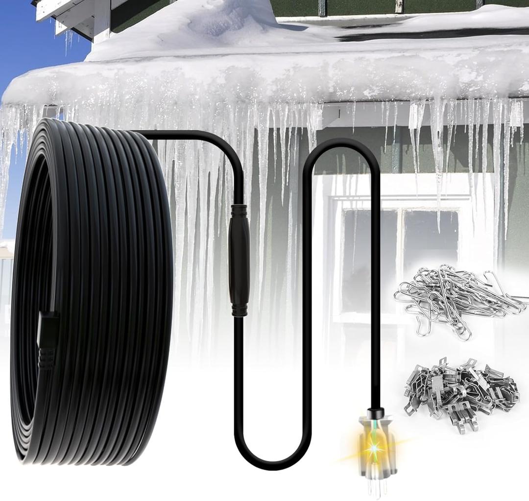 TDRD 60 feet Roof & Gutter Snow De-Icing Kit, 5W/ft Heat Tape for Roof and Gutters Ice Dam Prevention with 6 ft Power Cold
