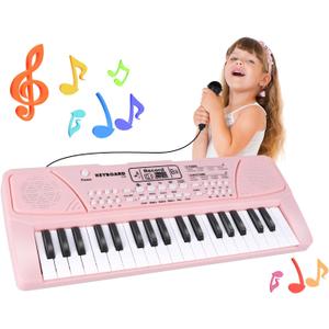 M SANMERSEN Upgraded 37 Key Kids Piano Keyboard with Microphone Music Toys for 3 4 5 6 Year Old Girls Gifts, Pink