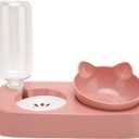 Double Dog Cat Bowls Water and Food Bowl Set Automatic Water Dispenser Pet Feeder for Small Size Dog(Pink)