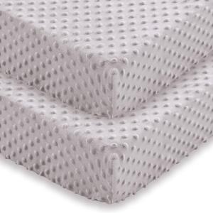 Entisn Baby Crib Sheets 2 Pack, 28 x 52 Inch Minky Dot Fitted Crib Mattress Sheet for Boys and Girls, Soft and Warm Fleece Nursery Bedding for Standard Toddler Bed Mattresses (Light Grey)