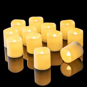 Homemory 12PCS Auto Timer Flameless Votive Candles, Flickering Battery Operated LED Tealight Candles, Realistic Electric Fake Tealight Candles for Wedding, Table, Outdoor(Battery Included)