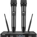 TONOR Dual Wireless Microphone Systems, UHF Cordless Karaoke Microfono Set, Metal Handheld Dynamic Mic 200ft for Singing with Receiver for Karaoke, DJ Party, Church, Wedding, Speech, PA TW450 Grey (Grey&Grey)