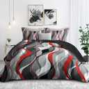 Classic Line Pattern Bedding Quilt Queen Size Modern Grey Red and Black Stripe Quilt with 2 Shams, Gray and Red Comforter Sets Lightweight Breathable Bedspreads Coverlet, 90''x96''