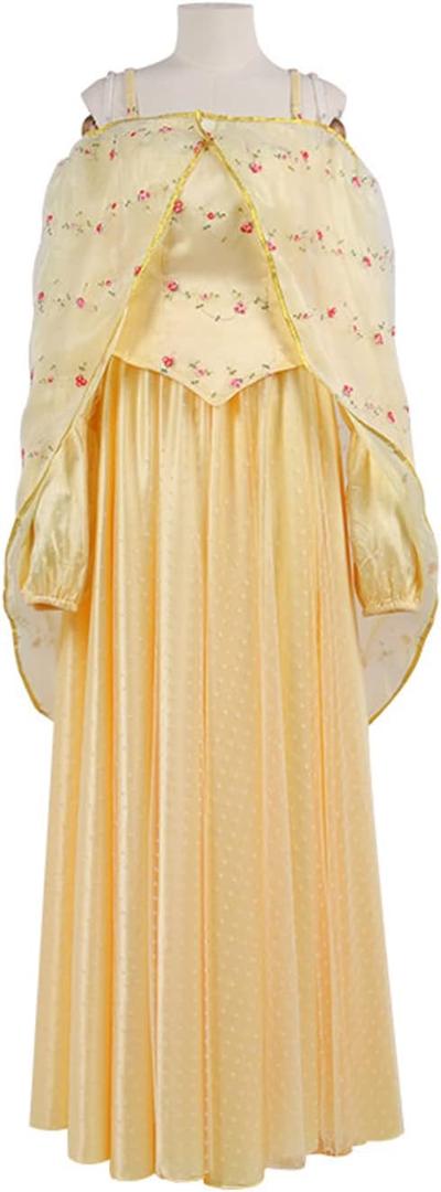 Queen Costume Women Girls Yellow Dress Cape Cosplay Outfits Full Set for Halloween (X-Large, Adult)
