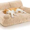 Gimars Upgrade Large Cat Bed for Indoor Cats -Added 10% More Stuff Sponge, Orthopedic Pet Couch Beds with Bolstered Edges, Fluffy Washable & Removable Cover, Anti Slip Base,Teak Milk Color