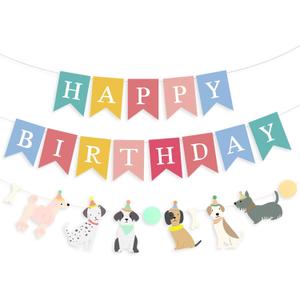 Dog Themed Banner Happy Birthday Banner Backdrop Colorful Decoration Kids Baby Dog Birthday Party Supplies
