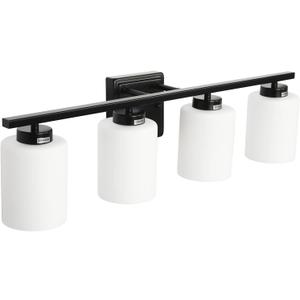 Matte Black Vanity Light Fixture with White Glass Shade for Bathroom Over Mirror, 28.5 Inches