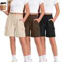 Ficerd 3 Pack Girls Cargo Shorts Kids Summer Bermuda Shorts Teen Knee Length Athletic Loose Unisex Sweat Shorts Apricot, Coffee, Black, 13-14 Years