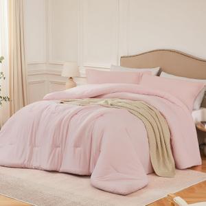 Quataly Queen Comforter Sets Blushpink,3PCS Soft Lightweight Breathable Bedding Comforter Sets for All Season, Queen Size(90''90'' Comforter & 2 Pillowcases)