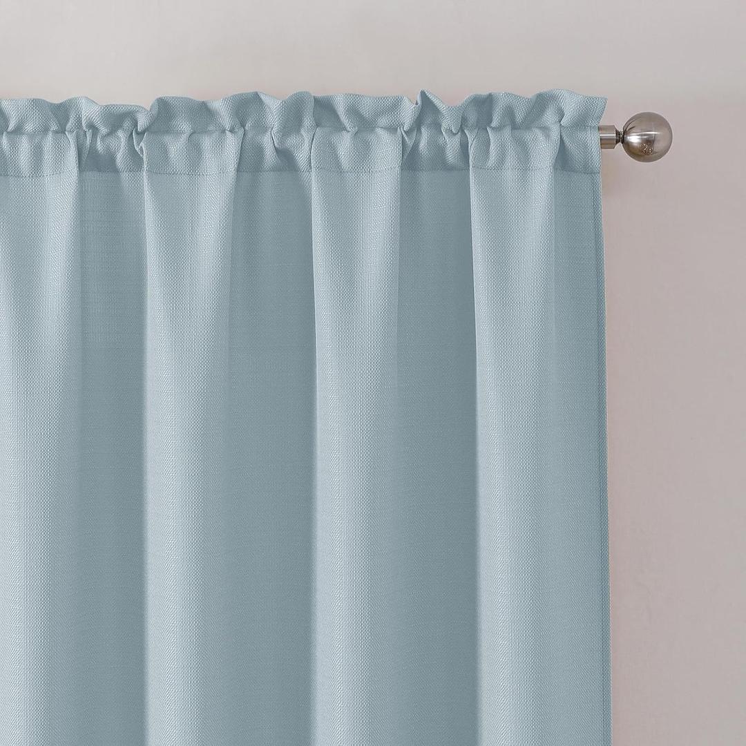 Chyhomenyc Bennet Aqua with Greenish Tone Curtains 45 Inch Length 2 Panels, Faux Linen Textured Light Filtering Soft Airy Rod Pocket Window Treatment Drapes for Living Room Bedroom, Each 30" Wx45 L