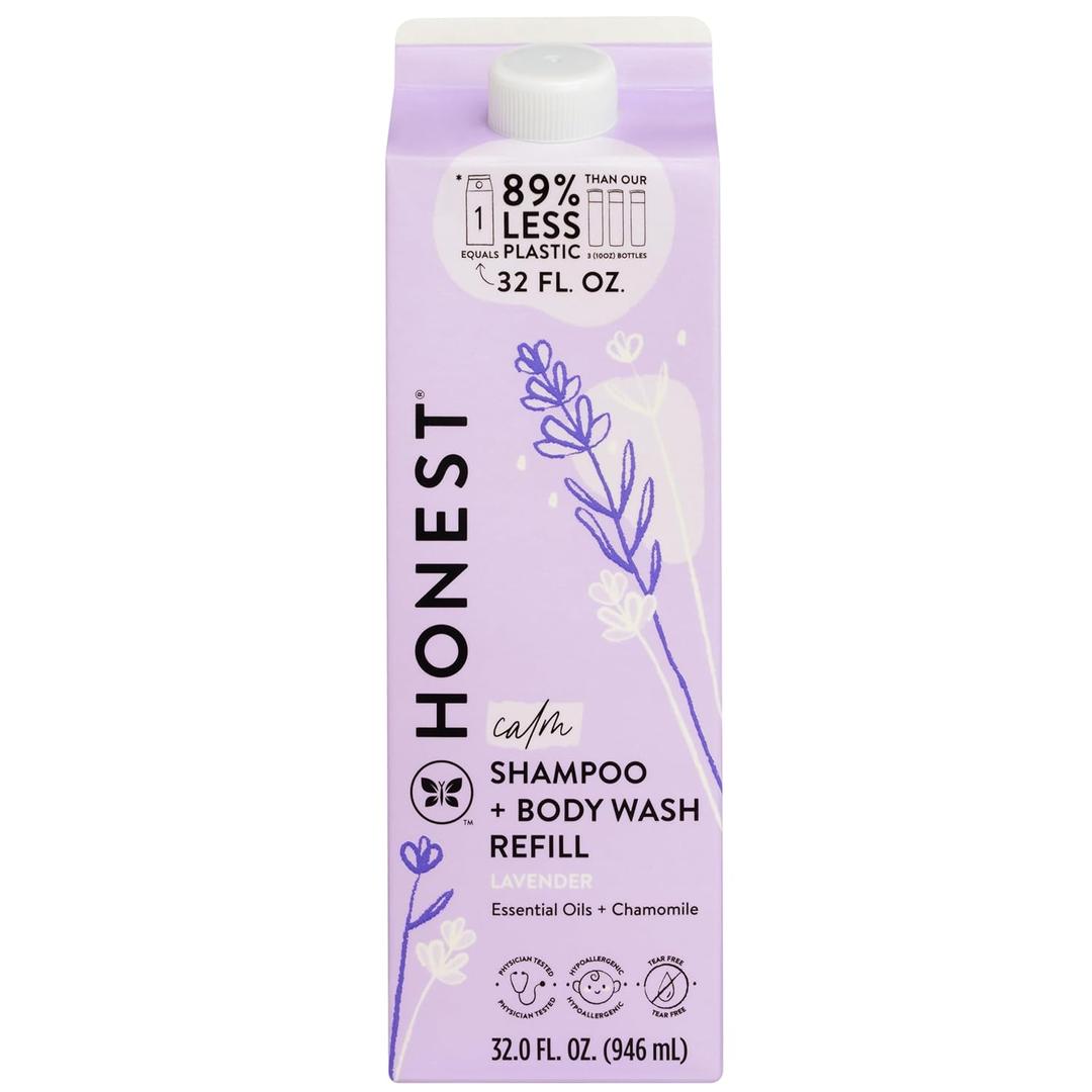 The Honest Company 2-in-1 Cleansing Shampoo Body Wash Refill Carton Gentle for Baby, Naturally Derived, Tear-free, Hypoallergenic, Lavender Calm, 32 fl oz