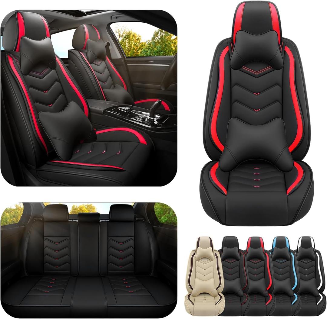 ADERN Car Seat Covers for Chevrolet Camaro 2000-2026, Premium Nappa Leather Car Seat Cover, Stylish Sport Seat Covers Automobile Seat Cover Sets.(Luxury 5 Seats/Black Red)
