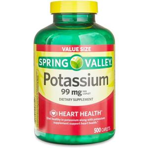 ikj Potassium Caplets Dietary Supplement Value Size, 99 Mg, 500 Count EXP: 31/10/2027