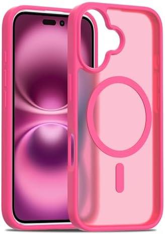Pack of 2,Magnetic for iPhone 16 Case [Mil-Grade Drop Protection] [Compatible with Magsafe] Shockproof Slim Translucent Matte Protective Phone Case - Hot Pink