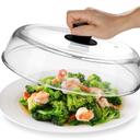 Glass Microwave Splatter Cover – Borosilicate Glass Food Plate Splatter Guard with Vent Hole, BPA-Free, Easy-Grip Silicone Knob, Dishwasher Safe